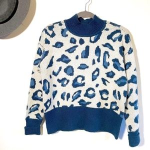 Designe History Blue Leopard Print Sweater